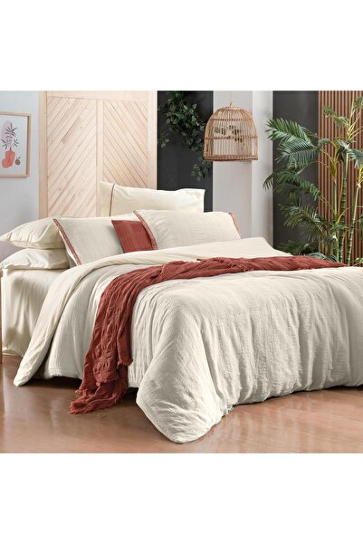 Sarev Palencia Ecru Single Duvet Cover Set - 100% Cotton, Mood Comfort
