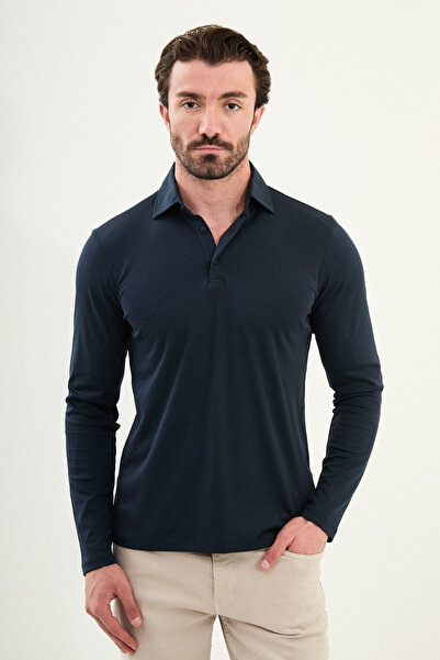 Mcr Tricou pentru bărbați, cu mânecă lungă, cu gât polo, cu o formă subțire, ...