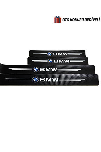 Autowise Bmw Logolu Karbon Kapı Eşiği Koruyucu Bant Folyo 4'lü Set