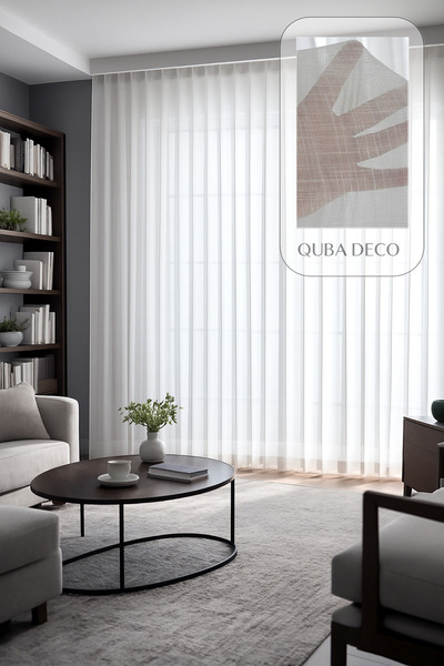 QUBA DECO Aesthetic Modern Flaming Textured Pleated Tulle Curtain Living Room...