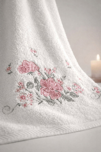 Bella Home منشف يد مطرزة من قطن الخيزران مقاس 50 × 90 سم