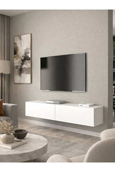 dorpek Jorah Tv Sehpası 135 Cm Beyaz - Duvara Monte – Dayanıklı & Modern Tasa...