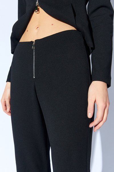 EDITION WOMAN Black Zippered Flare Pants |   Ek100665471