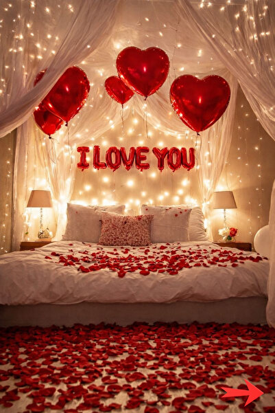 Baloncu Dede Kırmızı Kalpli Folyo Balon Seti I Love You Yazılı Balon Helyum U...