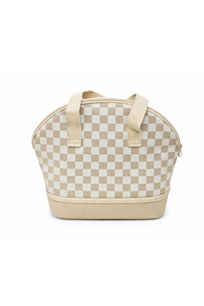 Ecrou Gingham Patterned Lunch Bag Beige