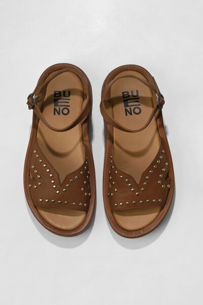 Bueno Shoes Καφέ Δερμάτινα Γυναικεία Flat Σανδάλια 01wu4618