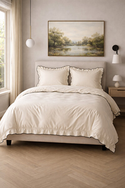 GÖRMEZ TEKSTİL BUMBAC PUR, O singură bucată, cu volan, negru, cu cusătură orn...