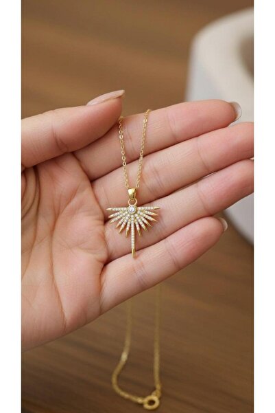 Store Yüzde Yüz Çelik Zincir Altın Kaplama Zirkon Taşlı Melek Kanadı Kolye