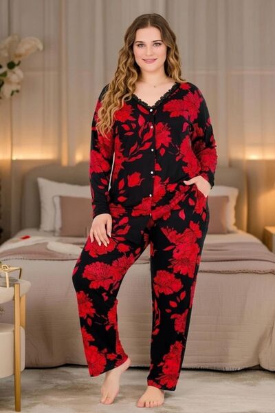 tarzımsüper Set de pijamale de lux din dantelă cu nasturi în față, din bumbac...