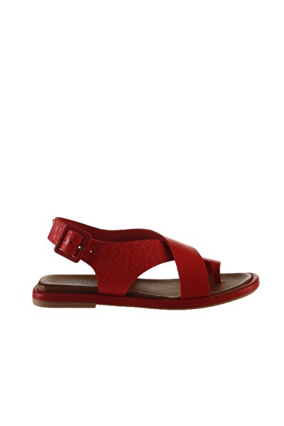 Bueno Shoes Κόκκινα δερμάτινα γυναικεία φλατ σανδάλια 01wu4102