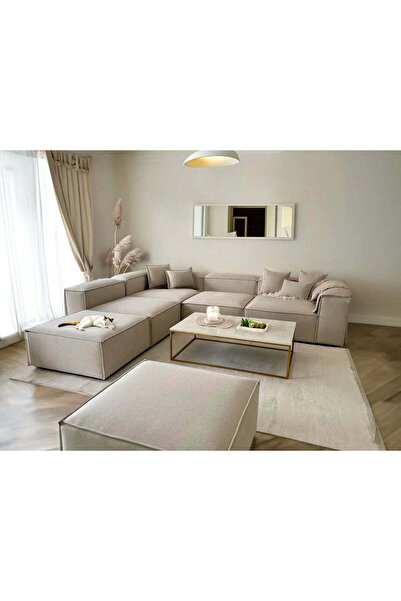 Genel Markalar Angelo Modüler Köşe Koltuk Takımı (2 Köşe, 2 Orta, 2 Puf) Krem...