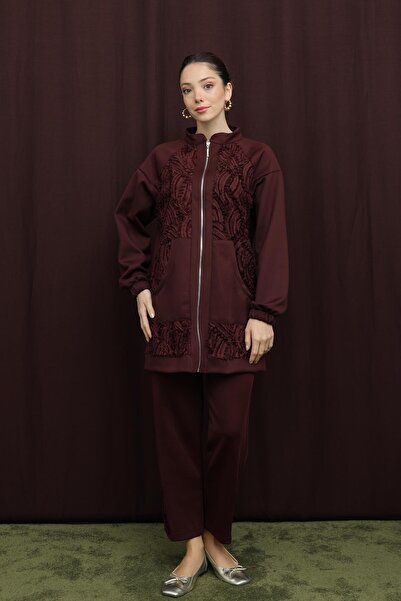 Puane Costum cu fermoar pentru femei, cu detaliu din dantelă, cu guler înalt ...