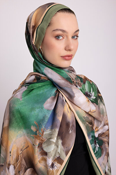 Ayshara شال هالي منقوش بالزهور من جانب واحد - أخضر نعناعي