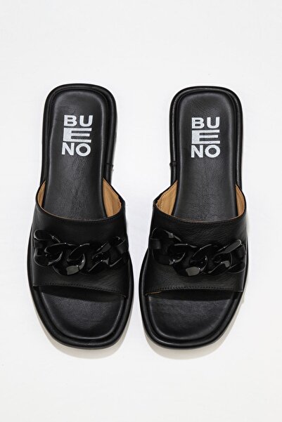 Bueno Shoes Μαύρες δερμάτινες γυναικείες παντόφλες - Flat Design 01wu4122