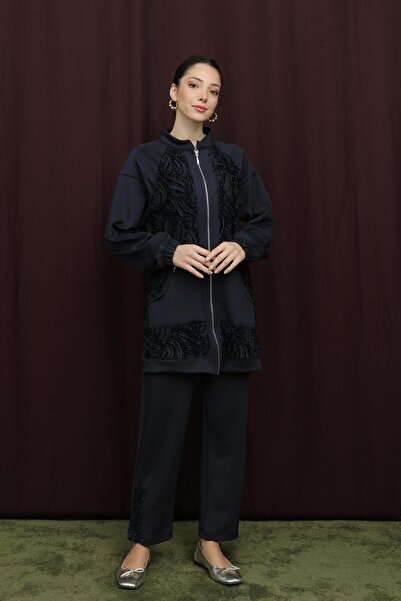 Puane Costum cu fermoar pentru femei, cu detaliu din dantelă, cu guler înalt ...