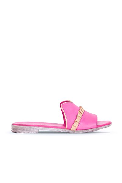 Bueno Shoes 01wn5017 Μοντέλο Φούξια Μπεζ Δερμάτινες Γυναικείες Flat Παντόφλες