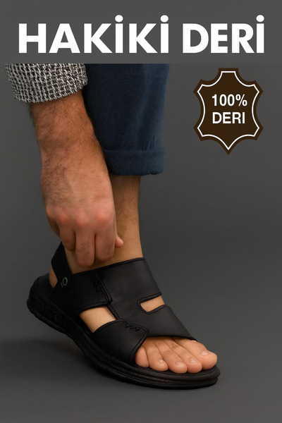 CACTUS BOUTİQUE Erkek Hakiki Deri Günlük Siyah Sandalet