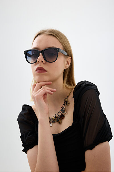 Chunky Frame Oval Unisex Black Sunglasses