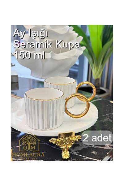 AuraStile Ceramic Mug Cup Gold Gilded Coffee Gift 180 ml 2 Pieces