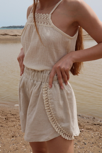 Su Koleksiyon Şile Cloth Blouse & Linen Shorts Set