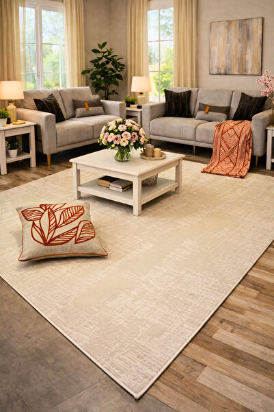 GÜMÜŞSUYU Rustic 17138 Bej Leke Tutmaz - Modern Salon Halısı