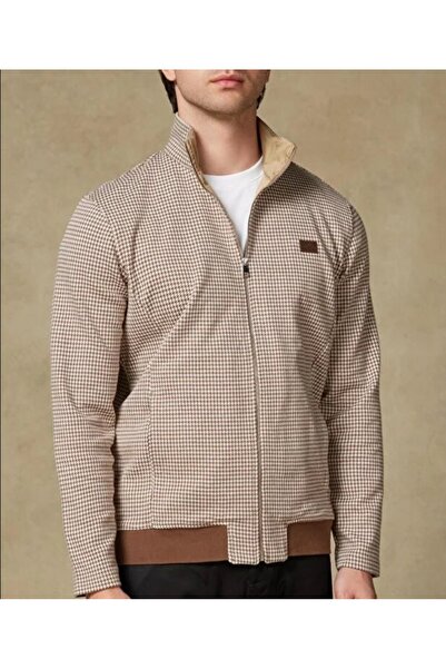 Abbate Edon Örme Kumaş Pamuklu Modern Fit Kahverengi Dik Yaka Erkek Desenli Sweatshirt