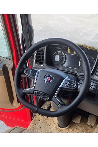 HASBAY Dikişli Direksiyon Kılıfı Damarlı Siyah Deri Siyah Dikişli Scania Tır ...