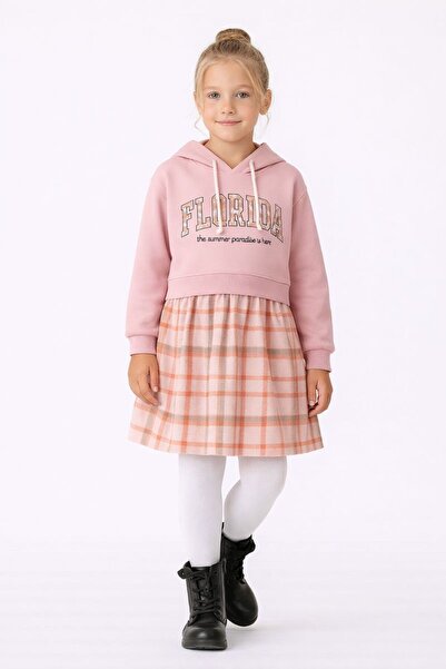 RAPAPA Rochie pentru fetiță cu aspect de hanorac cu model în carouri-1710 P