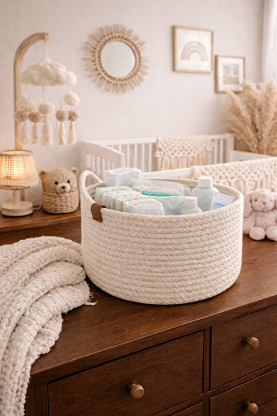 %100 Pamuk Bebek Bezi Sepeti – Çok Amaçlı Düzenleyici- Anneyanı (Dikişli- Sökülmez)