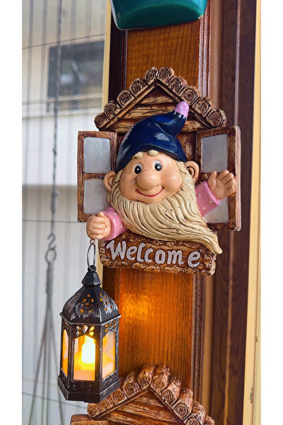 NurMood Art Decoration Dekoratif Işıklı Cüce Welcome tabelası pilli Fenerli