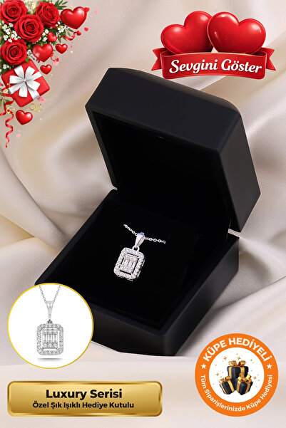 Lucente Jewellery Işıklı Hediye Kutulu Baget Taşlı 925 Ayar Gümüş Kaplama Tek...