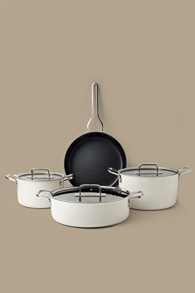 Gigilli طقم أواني طهي ومقالي ماسي من 7 قطع من فين، لون كريمي