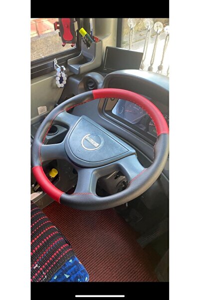 HASBAY DİKİŞLİ DİREKSİYON KILIFI SİYAH/KIRMIZI DERİ KIRMIZI DİKİŞLİ ISUZU NOV...