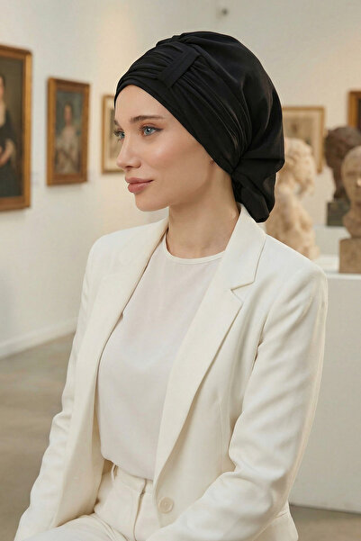 Aisha's Design عمامة جاهزة من الشيفون بتصميم مطوي، HT-107، HT-107، أسود