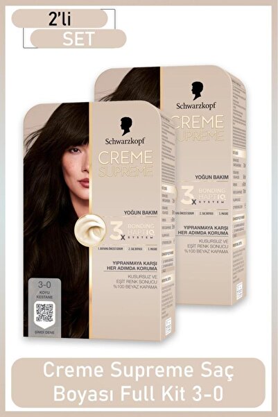 Schwarzkopf Creme Supreme Full Kit 3-0 Koyu Kestane x 2Adet