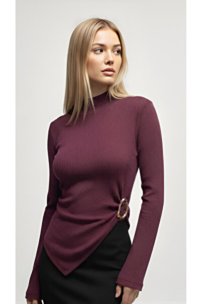 Moda Lounge New Product Turtleneck Spanish Sleeve Long Sleeve Blouse with Buc...