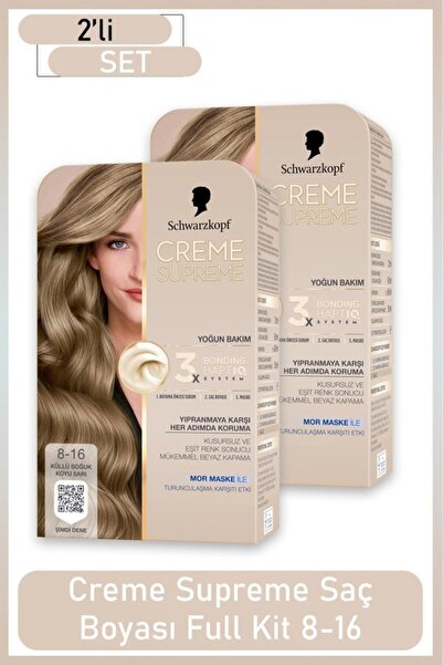 Schwarzkopf Creme Supreme Full Kit 8-16 Küllü Soğuk Koyu Sarı x 2 Adet