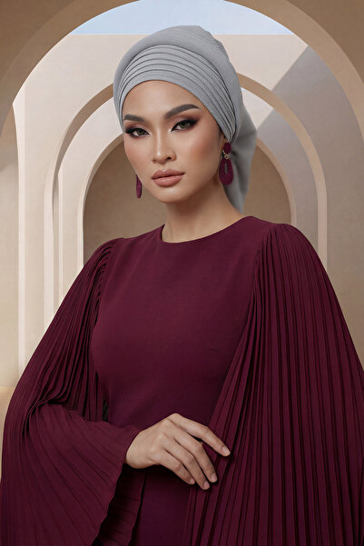 Aisha's Design Готовий тюрбан з плісированим дизайном, сірий, HT-108A