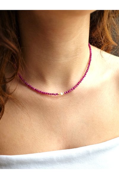 NEMOR STUDIO Pearl Detailed Ruby Natural Stone Necklace |   Elegance & Energy