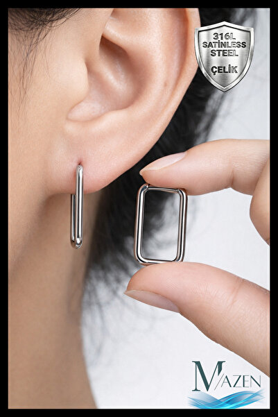 MAZEN Çelik Dikdörtgen Küpe Antialerjik Kararmaz Küpe