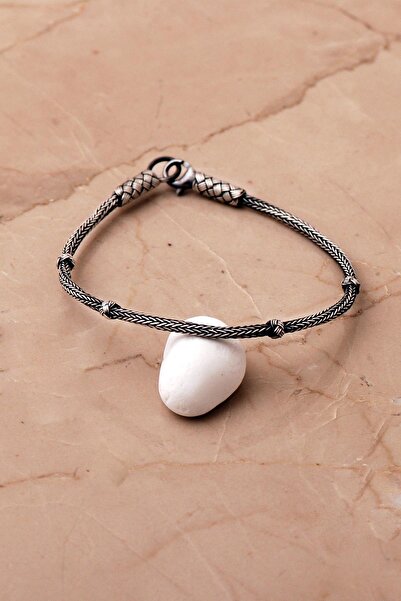 Sümer Telkari Kazaziye İşlemeli 20 Cm Örgü Gümüş Erkek Bileklik 3887