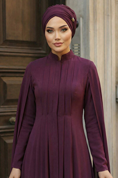 Aisha's Design عمامة جاهزة من الشيفون مع إكسسوارات، طراز HT-95S، لون البرقوق