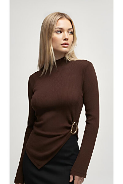 Moda Lounge New Product Turtleneck Spanish Sleeve Long Sleeve Blouse with Buc...