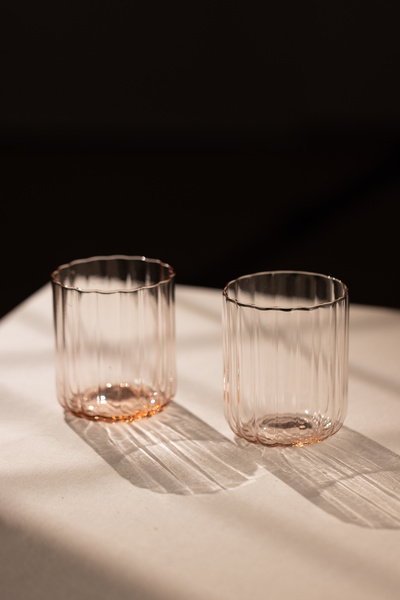 Rakle Flower Handmade Self-Colored Set of 2 Water Glasses Pink 450 Cc