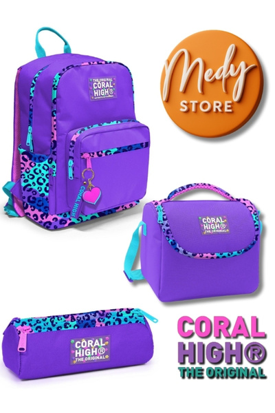 Coral High Mor Leopar Desenli 3’lü Okul Çanta Seti
