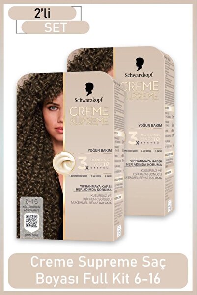 Schwarzkopf Creme Supreme Full Kit 6-16 Küllü Soğuk Açık Kahve x 2 Adet