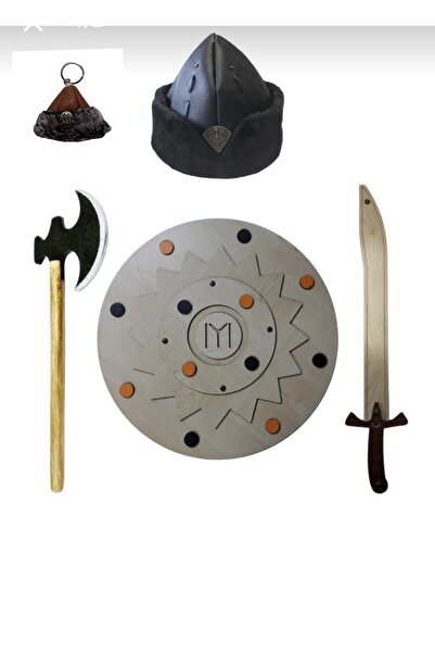 Ahtek Ahşap Oyuncak Silah Seti Osmanlı Devlet Armalı Çocuk Börk+ Kılıç + Kalk...