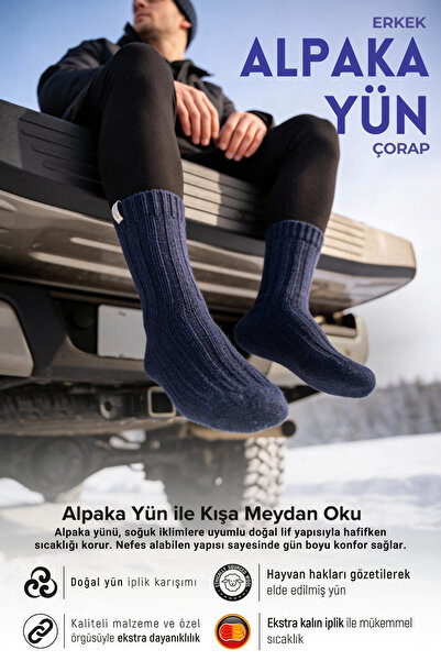 Bolero Erkek Alpaka Yün Kışlık Çorap Lacivert