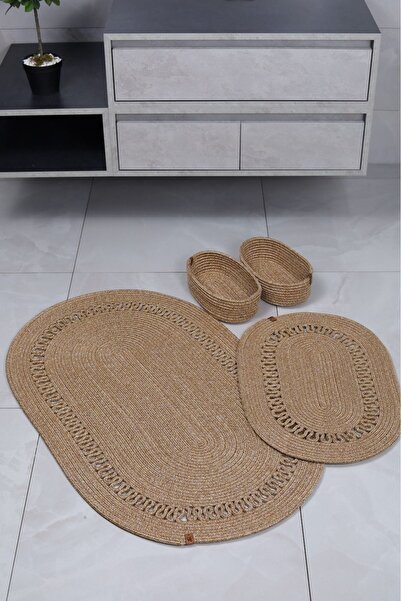 JÜTEX HOME Γιούτα, Ψάθινο, 4 τεμάχια, Σετ χαλάκια μπάνιου, Σετ μπάνιου σε μπο...