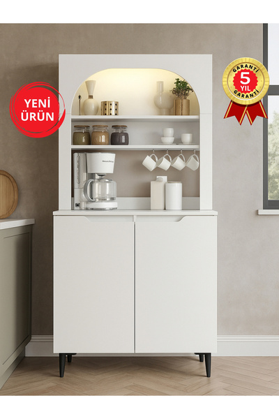 dorpek Melinta 2 Kapaklı LED’li Mutfak Dolabı – Kahve Köşesi & Çok Amaçlı Dolap